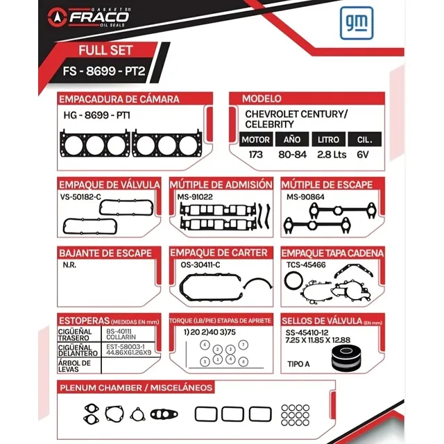 Kit Juego De Empaque Chev Buick Century Celebrity 2.8 8699