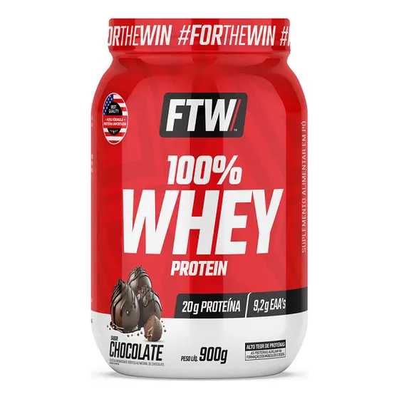 Whey Protein 100% Concentrado Pote 900g Sabor Chocolate - FTW