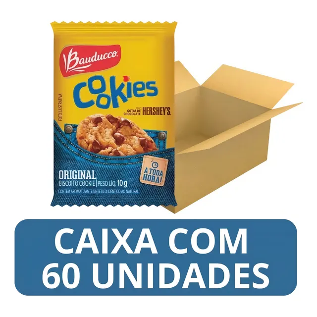 Biscoito Cookies Original Bauducco 10g - Caixa Com 60 Sachês