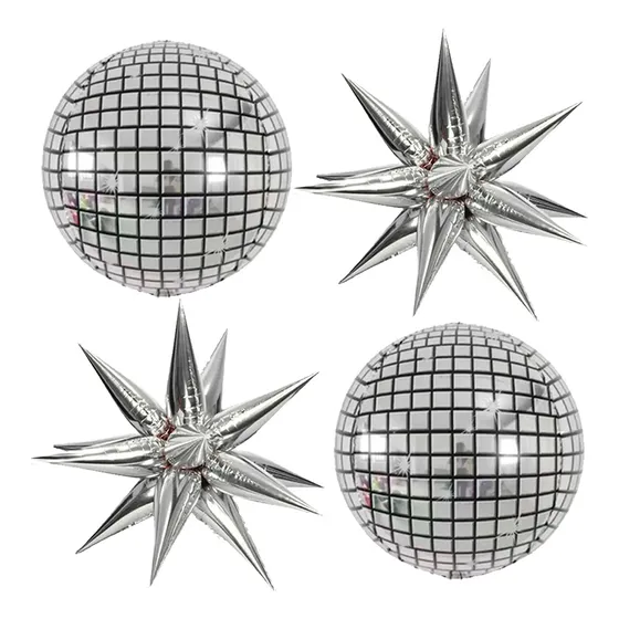 Set 4 Art. Bola Boliche + Estrella De Puntas Plateado Fiesta