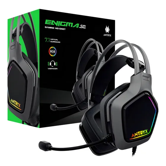 Audifono Gamer Antryx Enigma Se Gray 7.1 Virtual Vibrad Usb Color Gris Color de la luz RGB
