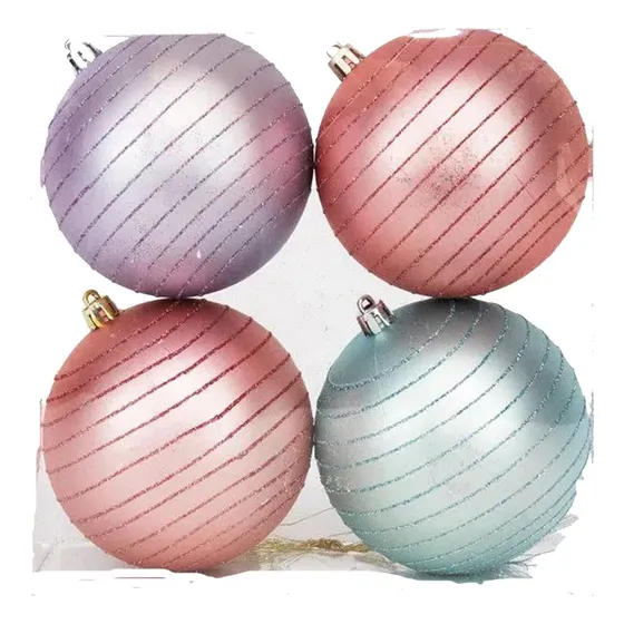 Bola De Natal Fosca C/listras Candy Colors 10cm - 4un Cromus