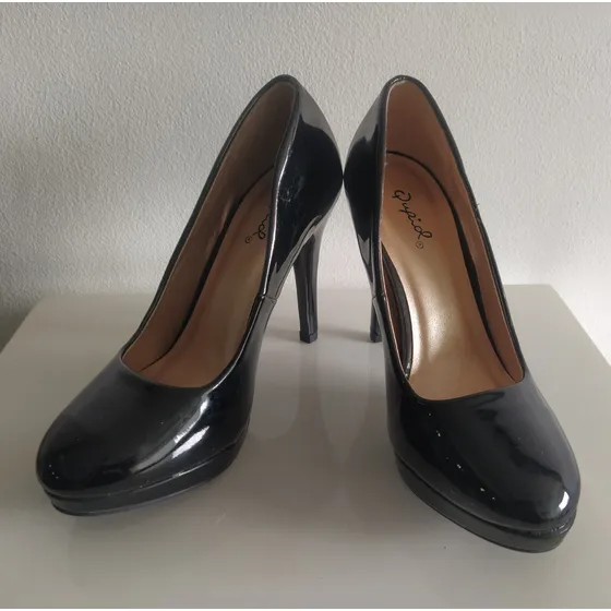Zapatos Altos Plataforma, Negro 37/5, Patente, Qupid, Usados