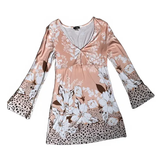 Vestido Floreado Manga Ancha Talla M Fresco Y Cómodo Venus