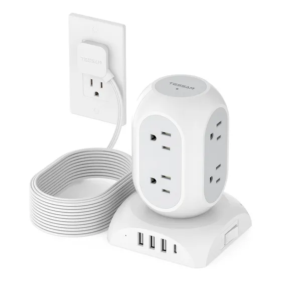Regleta Torre 3 M, 8 Salidas Y 4 Puertos Usb Con Protector