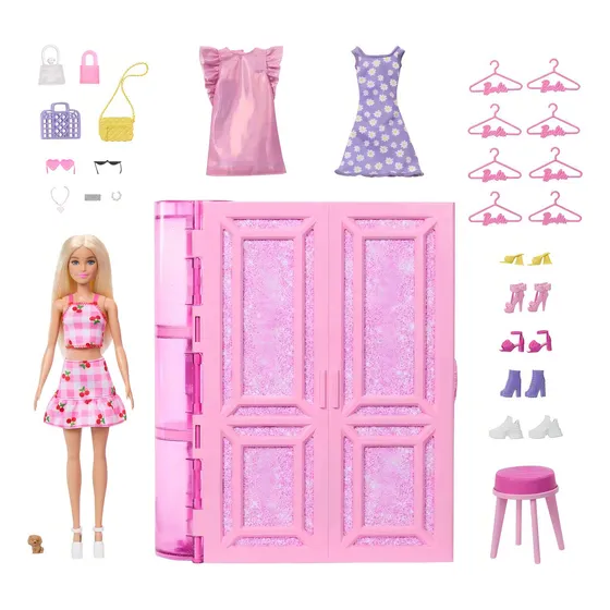 Conjunto de armário Barbie Dream com acessórios e boneca colorida