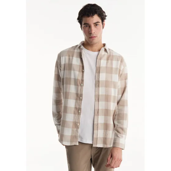 Camisa Algodón Beige A Cuadros Equus Estonia De Hombre
