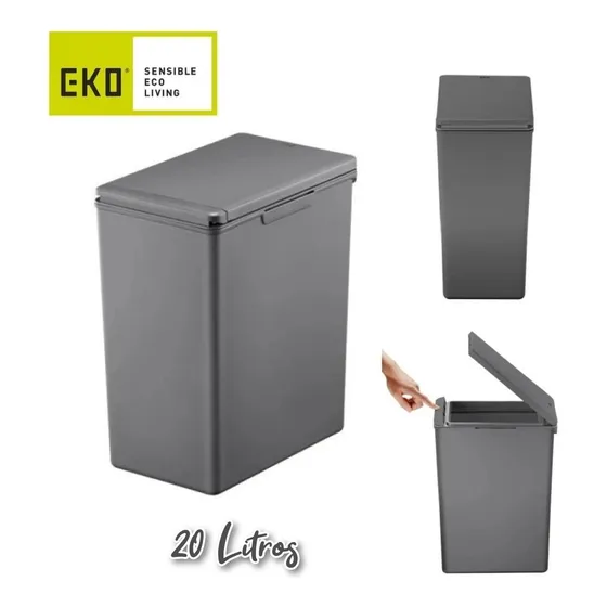 Papelera Basurero Plastico Rectangular C/ Boton Push 20 Ltrs