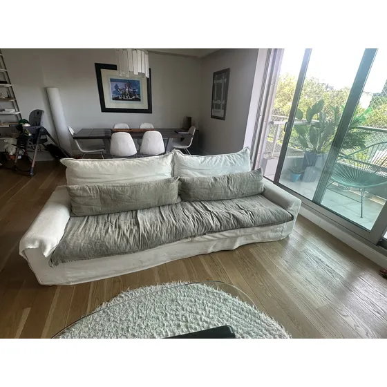 Sofa Blanco - Lino Con Pillow Y Almohadones - Relleno Plumas