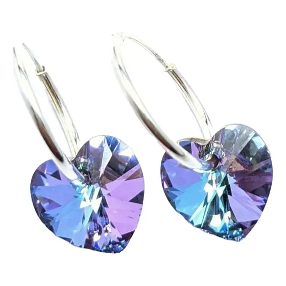 Aros Con Cristal Sw Corazón Cubanos Plata 925