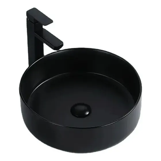 Bacha Negro Mate De Loza Apoyo Cilindrica 35 Cm Dmc