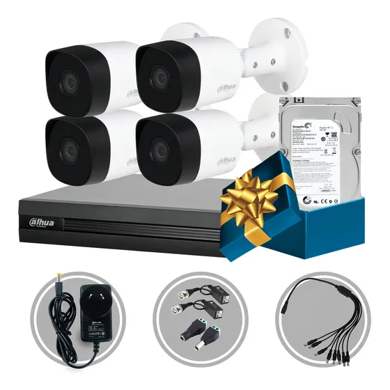 Kit Seguridad Dahua Dvr 4ch + 4 Camaras 1080p +disco Color Blanco