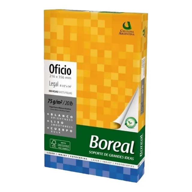 RESMA BOREAL OFICIO 75G 21,59 CM X 35,5 CM PAPEL BLANCO