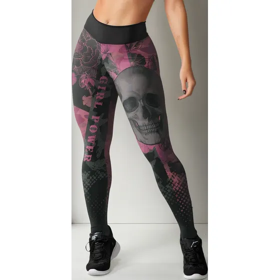 Legging Fitness Estampada Caveira Skull Camuflada Academia
