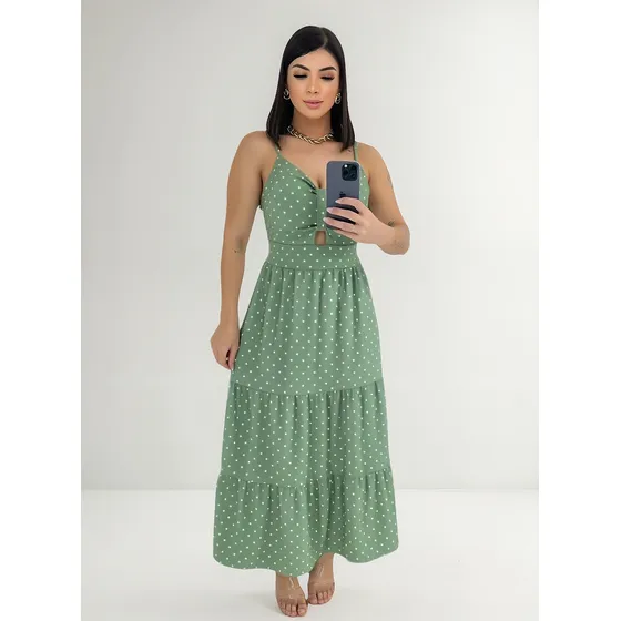 Vestido Midi Feminino Alcinha Com Bojo Babados Linha Gold