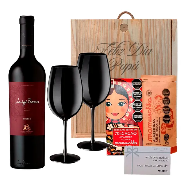 Estuche Madera Regalo Luigi Bosca Malbec 750 Ml + Chocolates