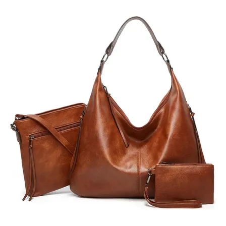 3 Peças Kit Feminino Bolsa Feminina Transversal Carterira Cor Marrom