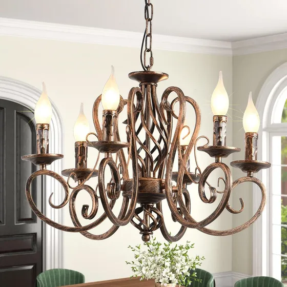 Candelabro Colgante Ganeed Rústico Francés De Hierro Para Recamaras Cocina De 6 Luces