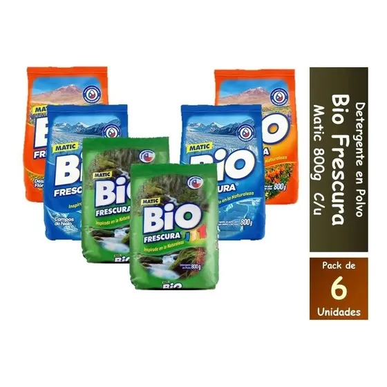 6 Detergente Bio Frescura 800 Gr Polvo Surtidos