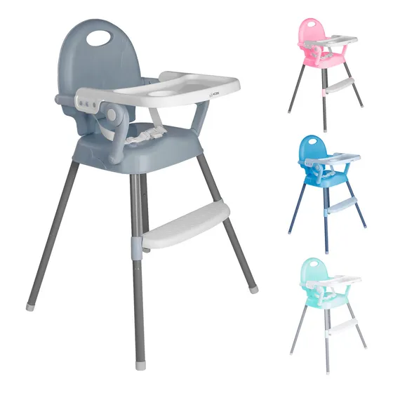 Silla Alta Periquera Kiddos Para Bebé Plegable Portátil Económica Cómoda 3 en 1 Con Bandeja Ajustable Portátil Plástica Color Gris