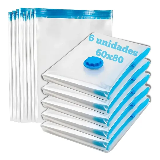 Kit 6 Saco A Vacuo 60x80cm Organizador Roupas Cobertor