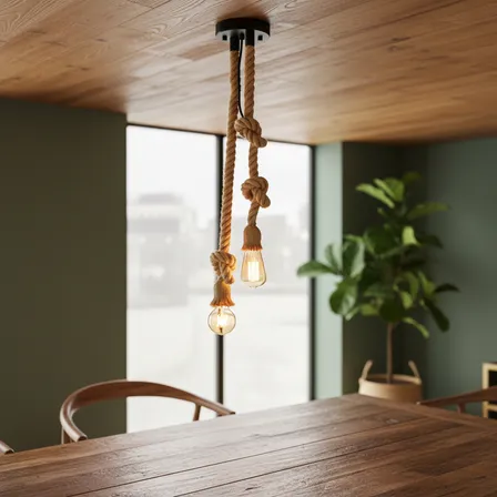 Luminária Pendente Corda Rústico Duplo Bocal E27 Com 1 Metro 127/220v Marrom