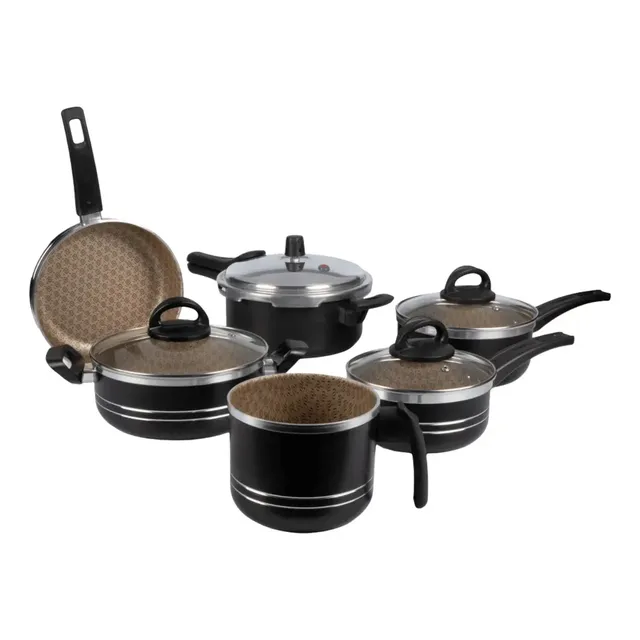 Jogo De Panelas 6 Peças Com Panela De Pressão 3l Preto