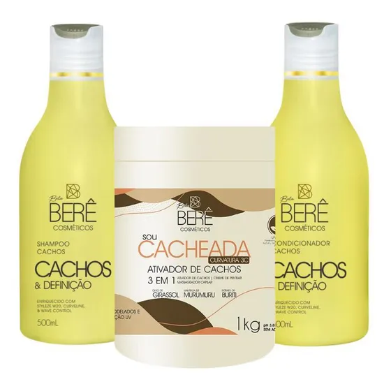 Kit Bela Berê Cachos Shampoo Condicionador E Ativador 3c 1kg
