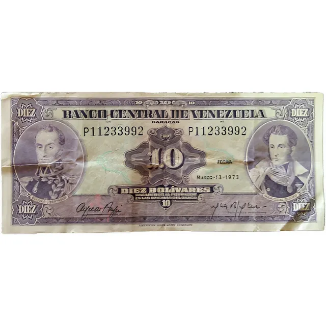 Billete De 10 Bolívares Marzo 13 Año 1973 Bolivar Y Sucre