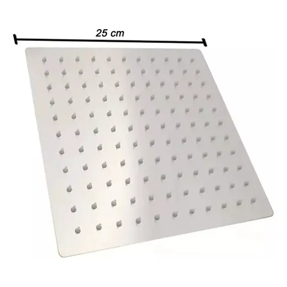 Regadera Cuadrada 25cm Sin Brazo Baja Y Alta Acero Acabado Satinado