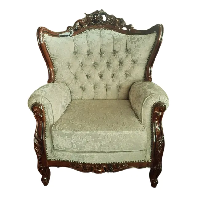 Sillón Luis Xv - Tapizado Chenille - Color Beige
