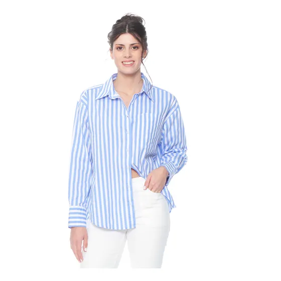 Blusa Wados Manga Larga Listada Abotonada En Delantero