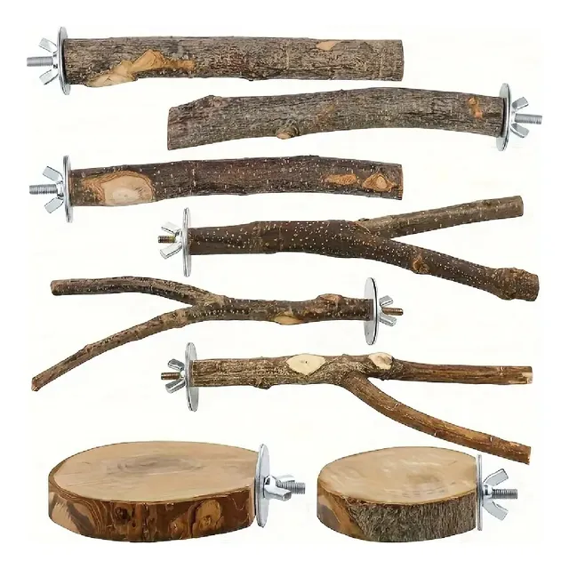 Juguete Madera Natural 8 Perchas Para Jaula De Pajaros