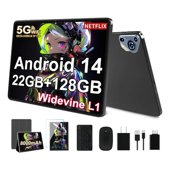 Tablet 10''hd Ips Android 14 22+128gb Rom 5gwifi Con Teclado