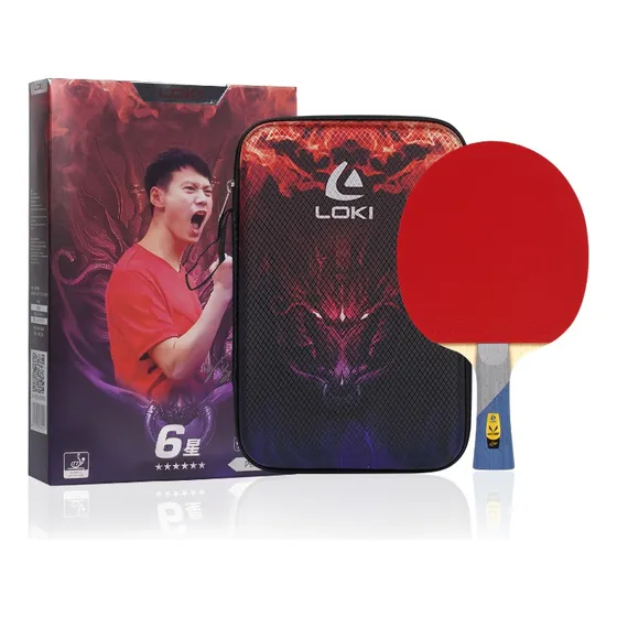 Paleta Tenis De Mesa Loki 6 Estrellas R6 Fibra Carbono Ittf Color Rojo Tipo de mango Tradicional