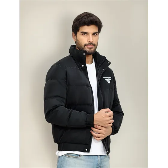 Casaca Puffer Juvenil De Plumón Para Hombre Color Negro