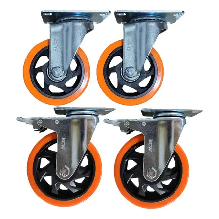 4 Ruedas Giratoria 100mm 520 Kilos Doble Ruleman 2 Con Freno Naranja