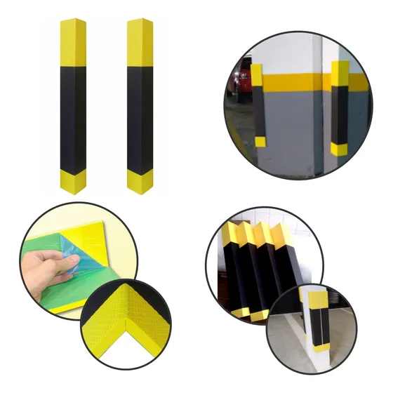 Kit 2 Protetores Coluna Quina Pilastra Garagem Estacionamento Eva Autocolante Carro Anti-batida Preto/Amarelo