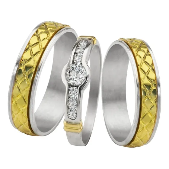 Combo Alianzas Plata 925 Y Oro 18k Casamiento Cintillo Boda 