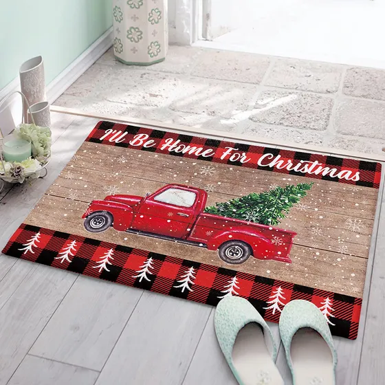 Alfombra Baño Camion Navidad Lanuda Para Arbol Rojo Negro 18