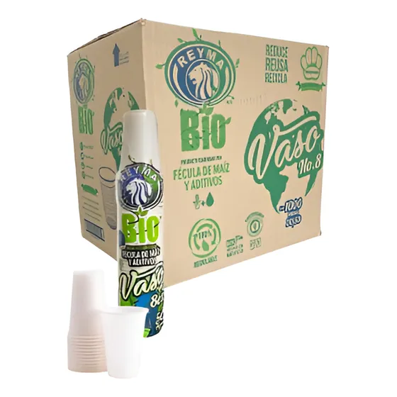 Vaso No 8 Oz Plástico Biodegradable Reyma Caja 1,000 Piezas Color Marrón Claro