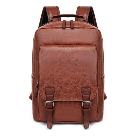 Mochila Movac Urban Cuero Ecológico Multiuso Gran Capacidad. Color Marrón claro Diseño de la tela Lisa