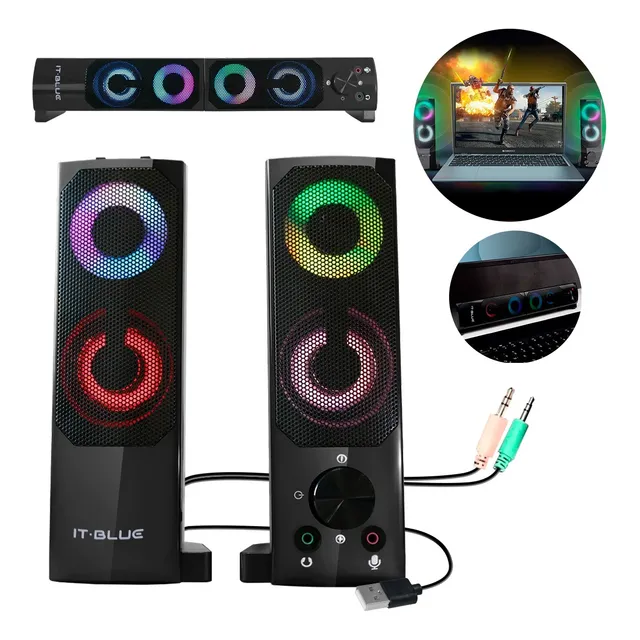 Barra De Sonido Divisible Para Pc Laptop Usb Jack 3.5mm Rgb