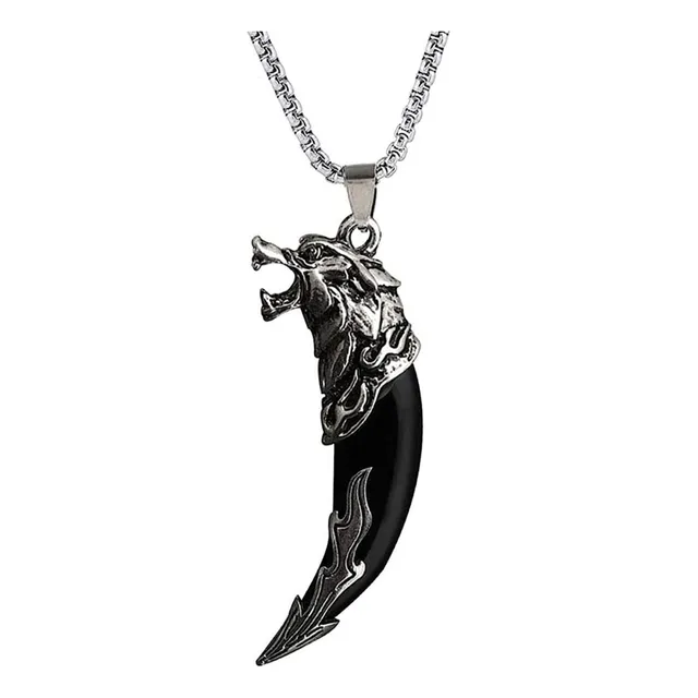 Collar Dije Cabeza De Lobo Colmillo Gótico Amuleto