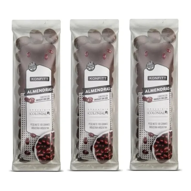 Almendra Bañada Chocolate Colonial Konfitt Sin Tacc 100g X3