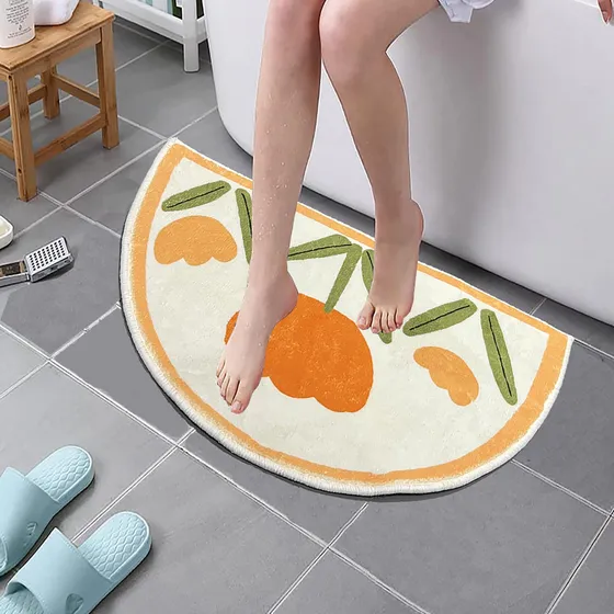 Alfombra Baño Flor Antideslizante Medio Circulo Absorbente X