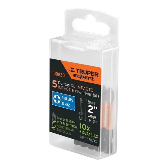 Juego De 5 Puntas De Impacto Phillips Ph2 X 2',truper Expert