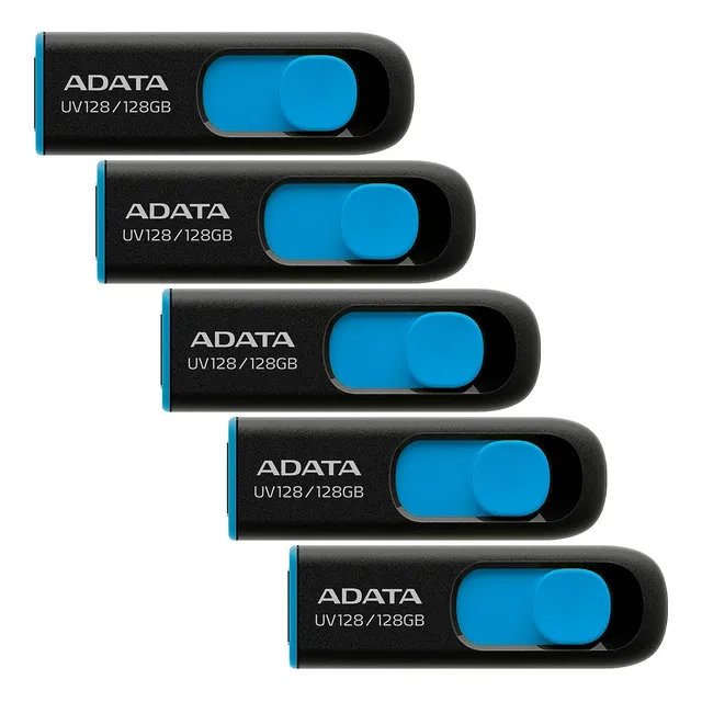 Kit 5 De Usb 128gb Adata Uv128 Negro Con Azul