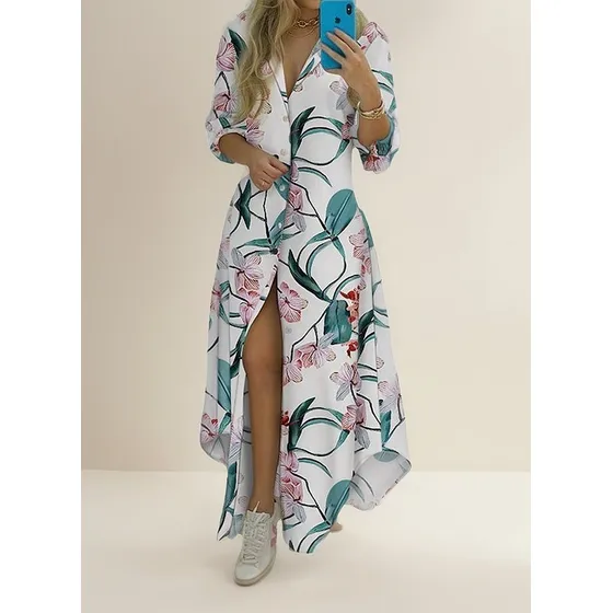 A Vestido Camisero Con Mangas Holgadas Y Estampado