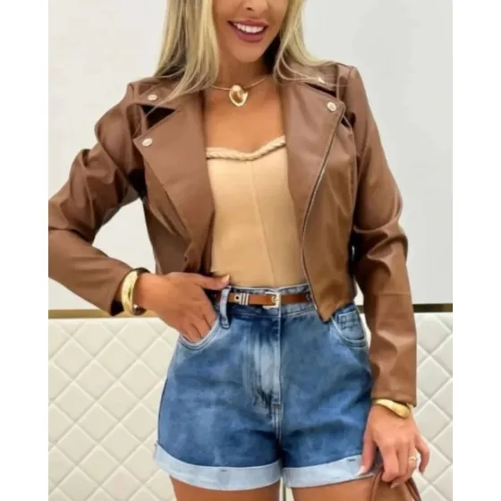 Jaqueta Feminina Courinho Com Zíper Gola Polo